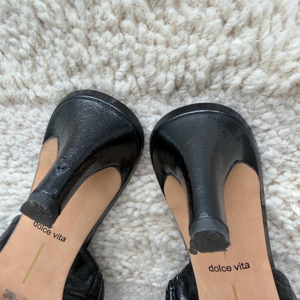 Dolce Vita Black Kairi Mid Midnight Crinkle Mule Heels - Picture 7 of 8
